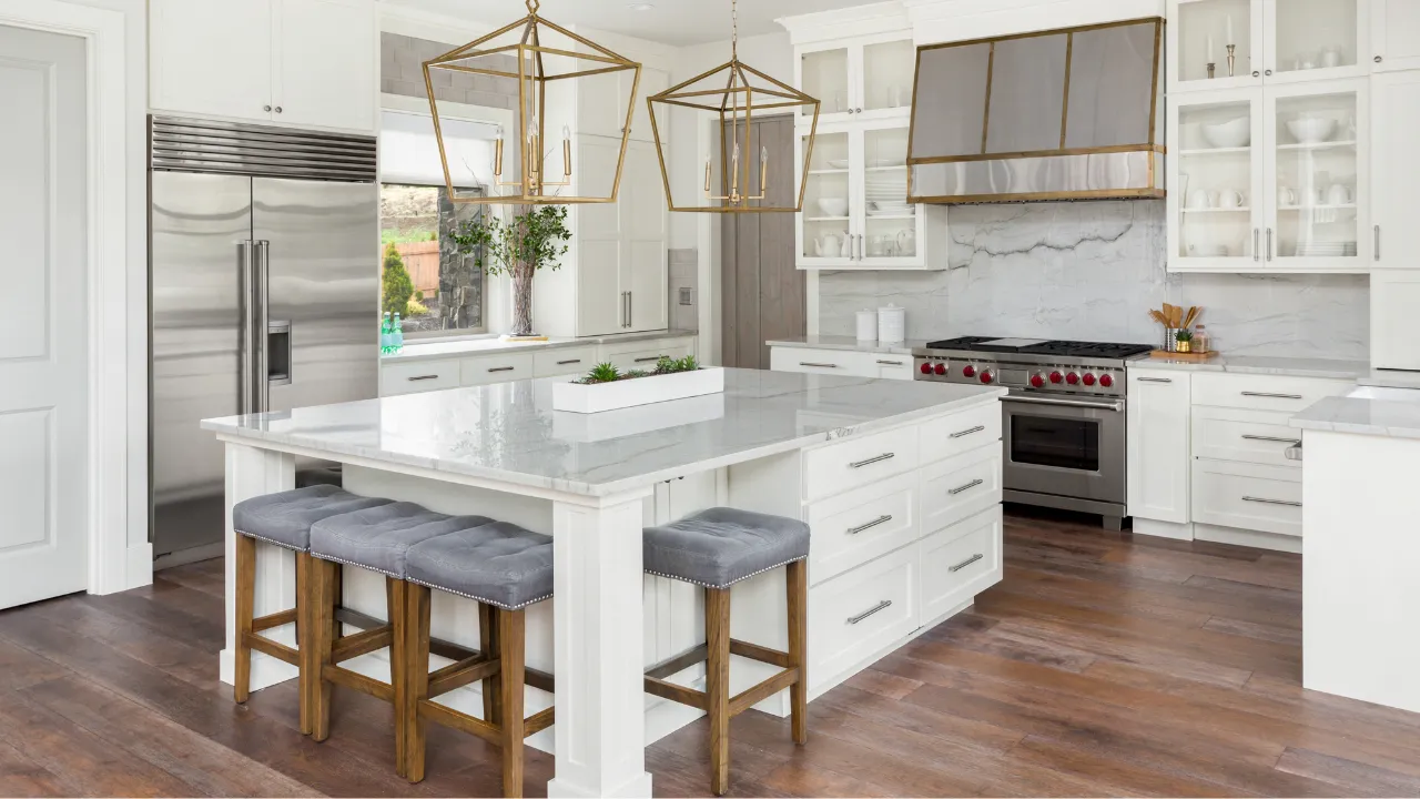 Finished kitchen remodel with new flooring by APW