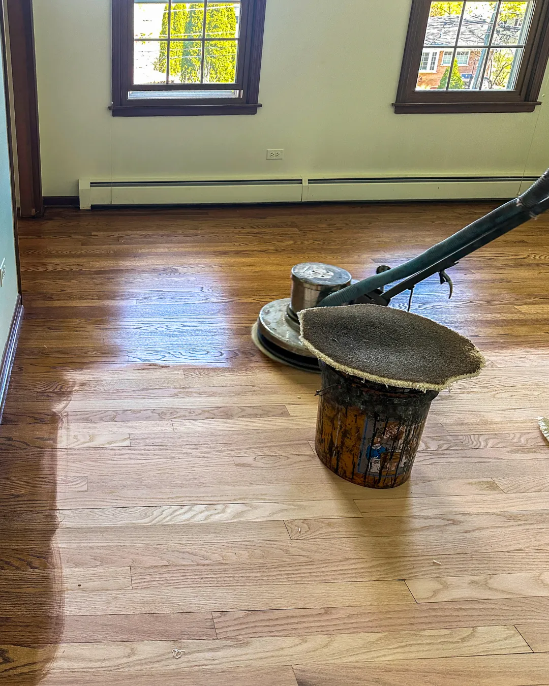 Restained hardwood floor in a Harnett County home